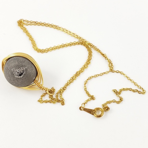 Geode Stone Jewelry - 14k GP Boho Luxe Necklace 14k GP Geode Pendant